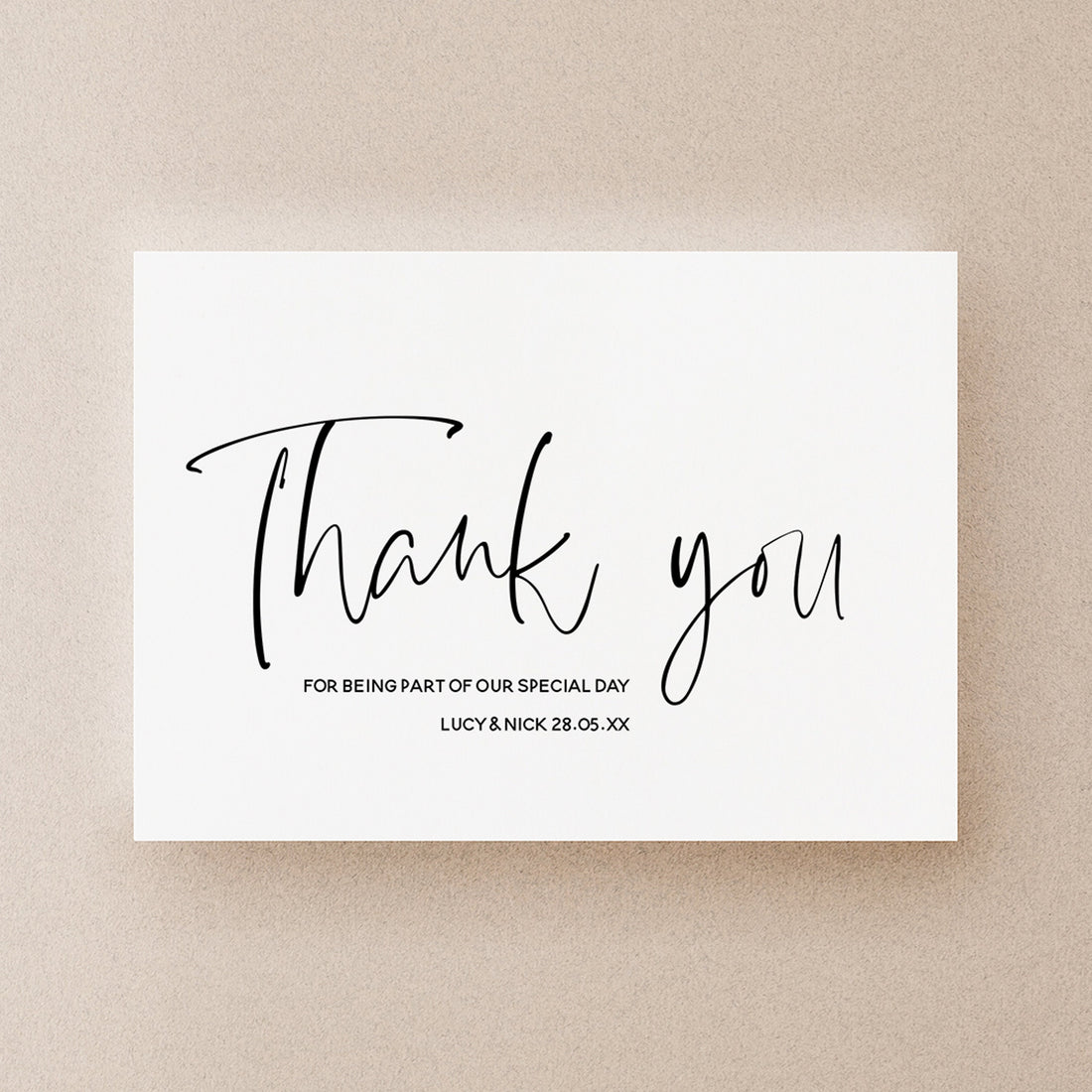 Personalised Wedding Script Font Simple Elegant Thank You Card