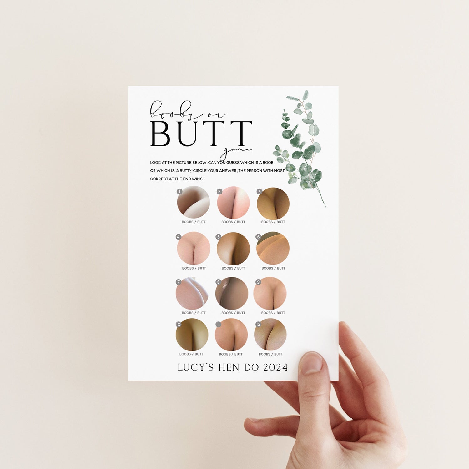 Personalised Botanical Boobs or Butt Game Cards