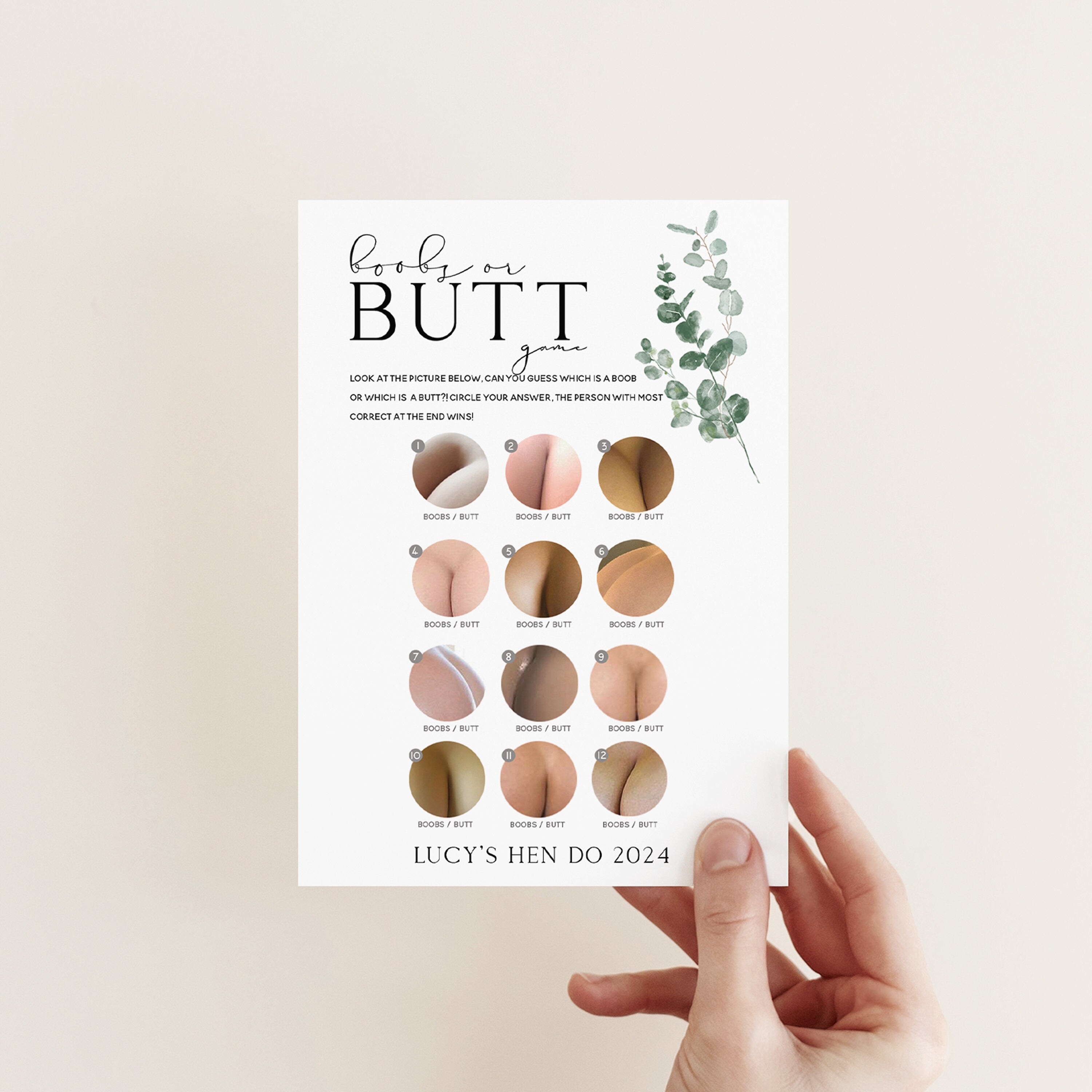 Personalised Botanical Boobs or Butt Game Cards