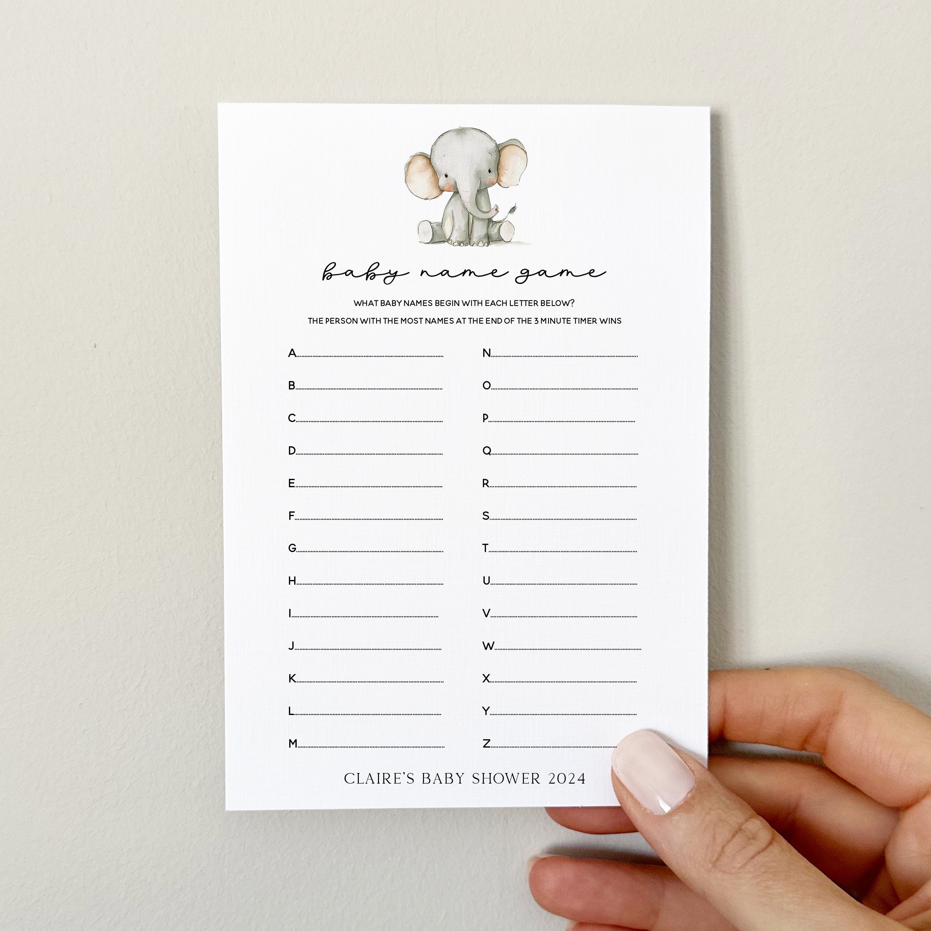 Personalised Elephant A-Z Name Game Cards