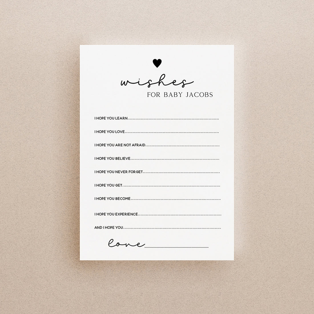 Personalised Minimal Heart Baby Shower Wishes For Baby Cards