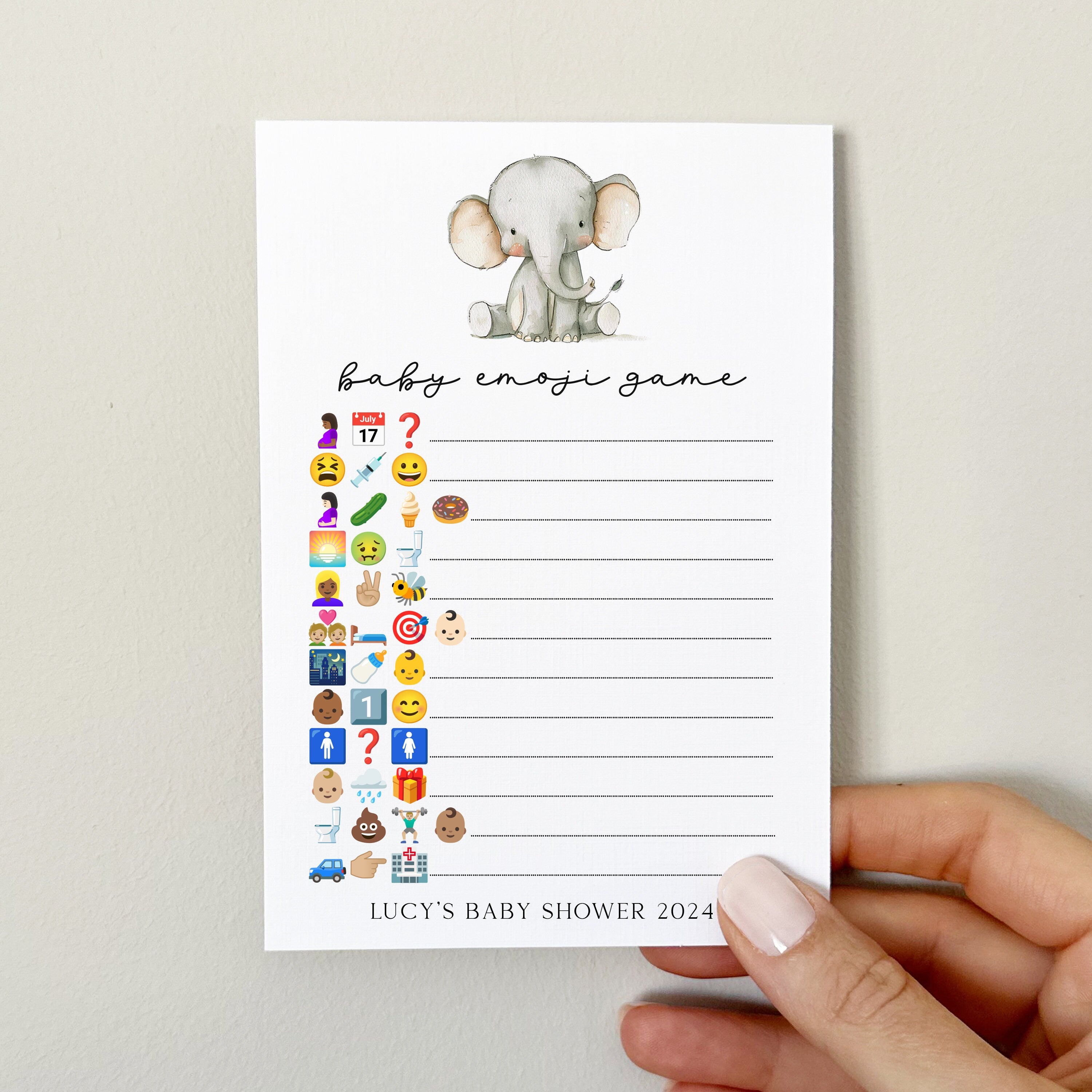 Personalised Elephant Baby Emoji Game Cards