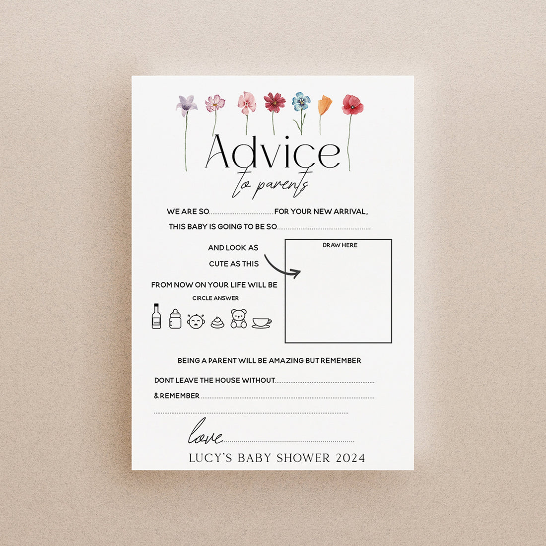 Personalised Flower Baby Shower Advice Cards