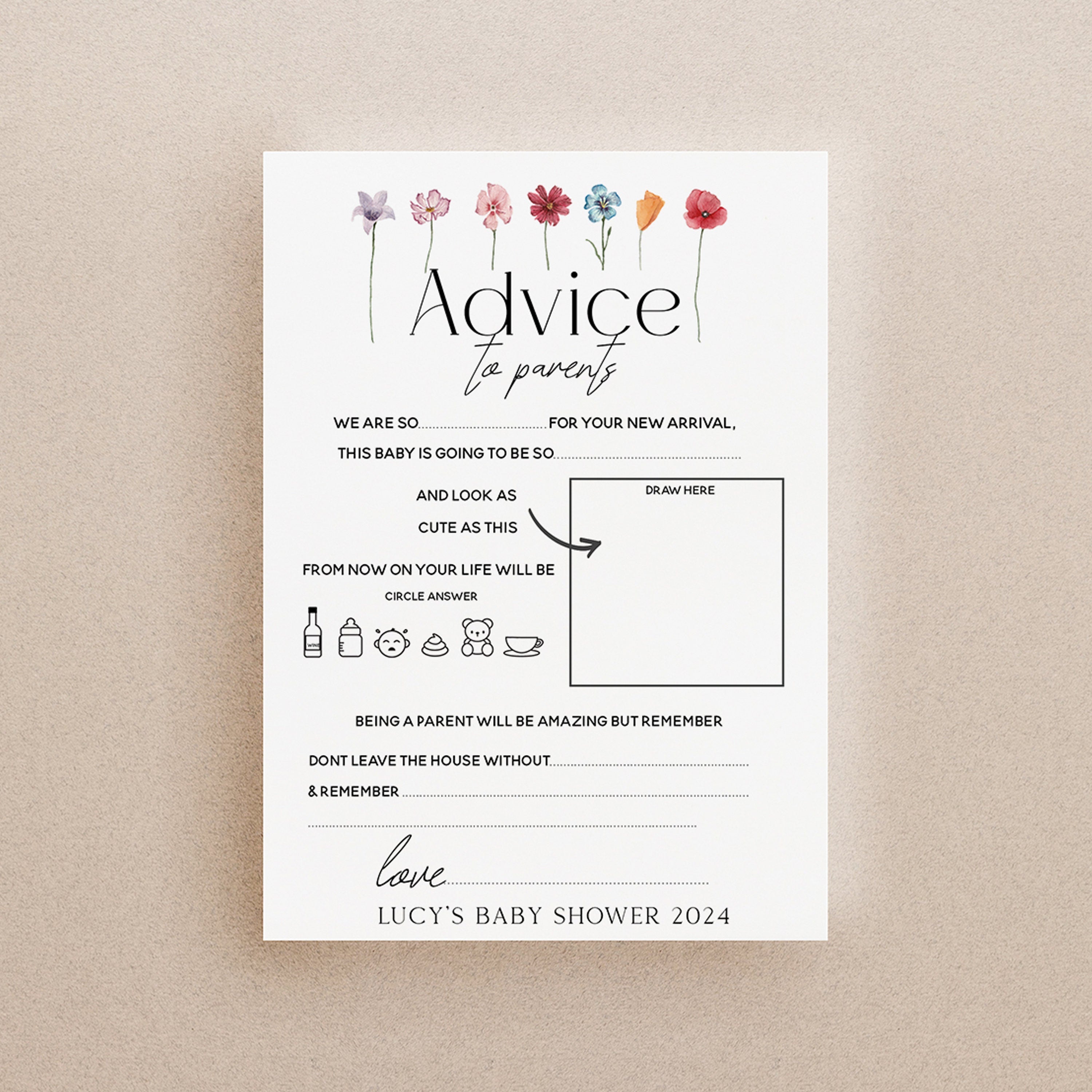 Personalised Flower Baby Shower Advice Cards