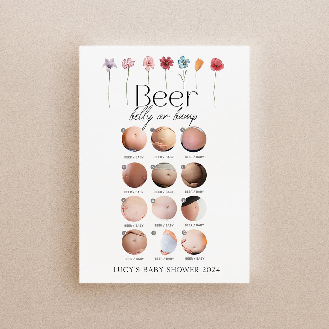 Personalised Floral Beer Belly Or Bump Cards