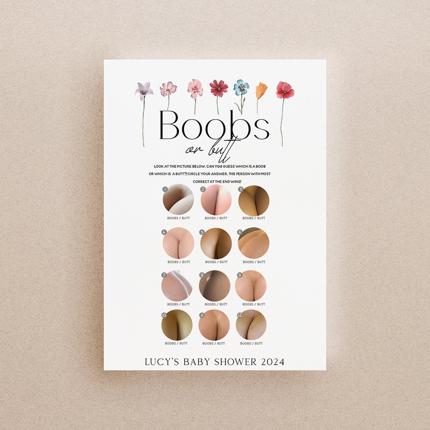 Personalised Floral Boobs Or Butt Cards