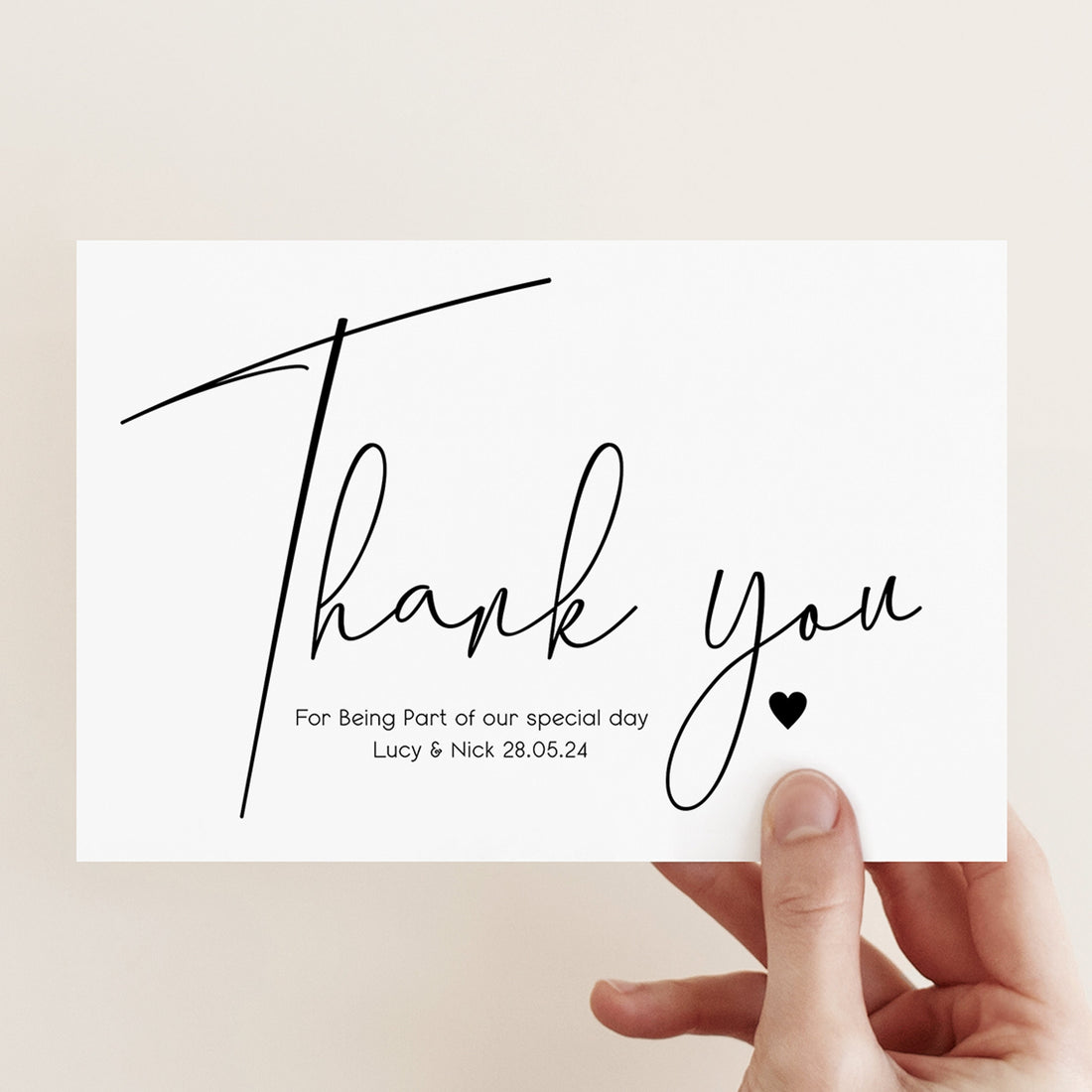 Script & Heart Personalised Wedding Thank You Cards