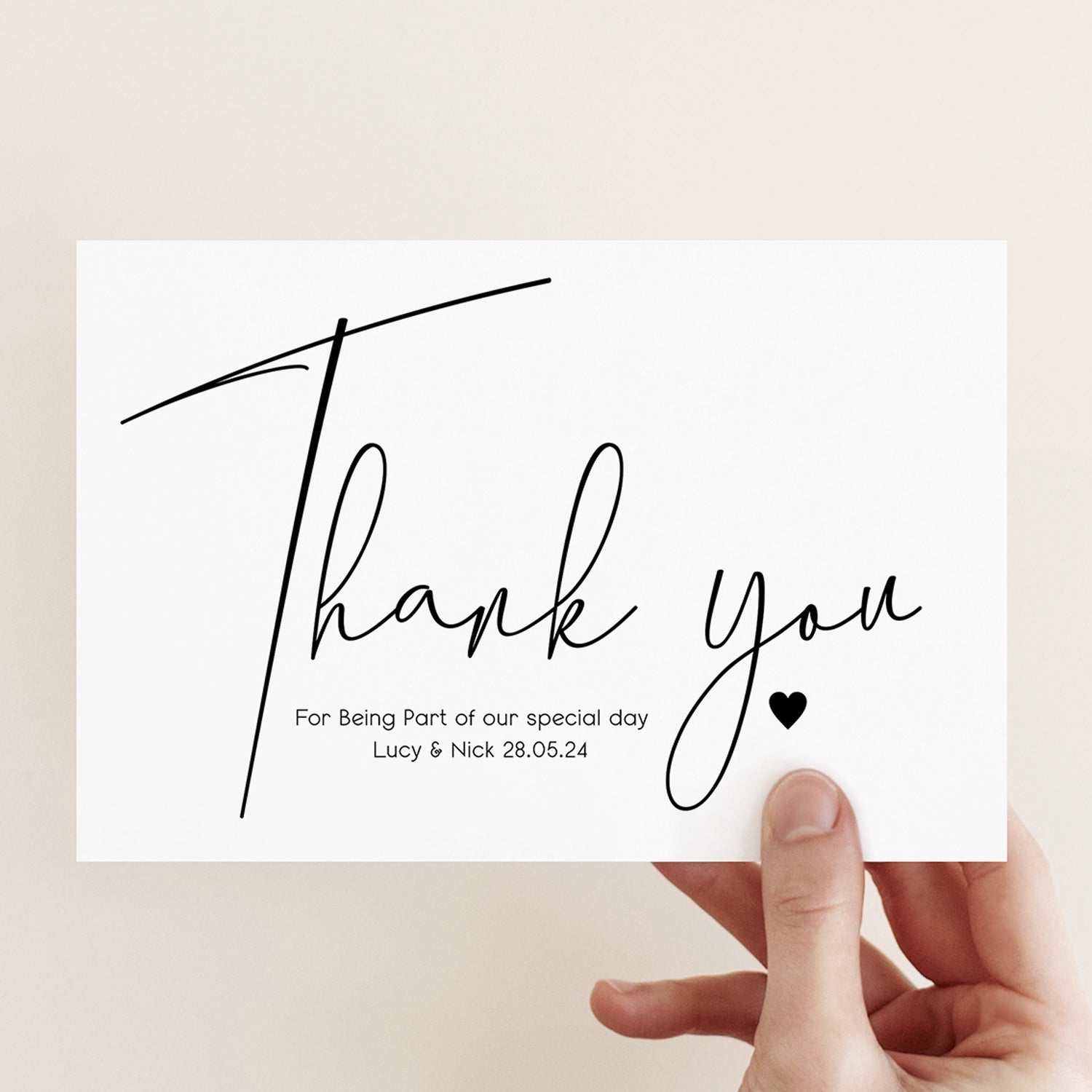 Script &amp; Heart Personalised Wedding Thank You Cards