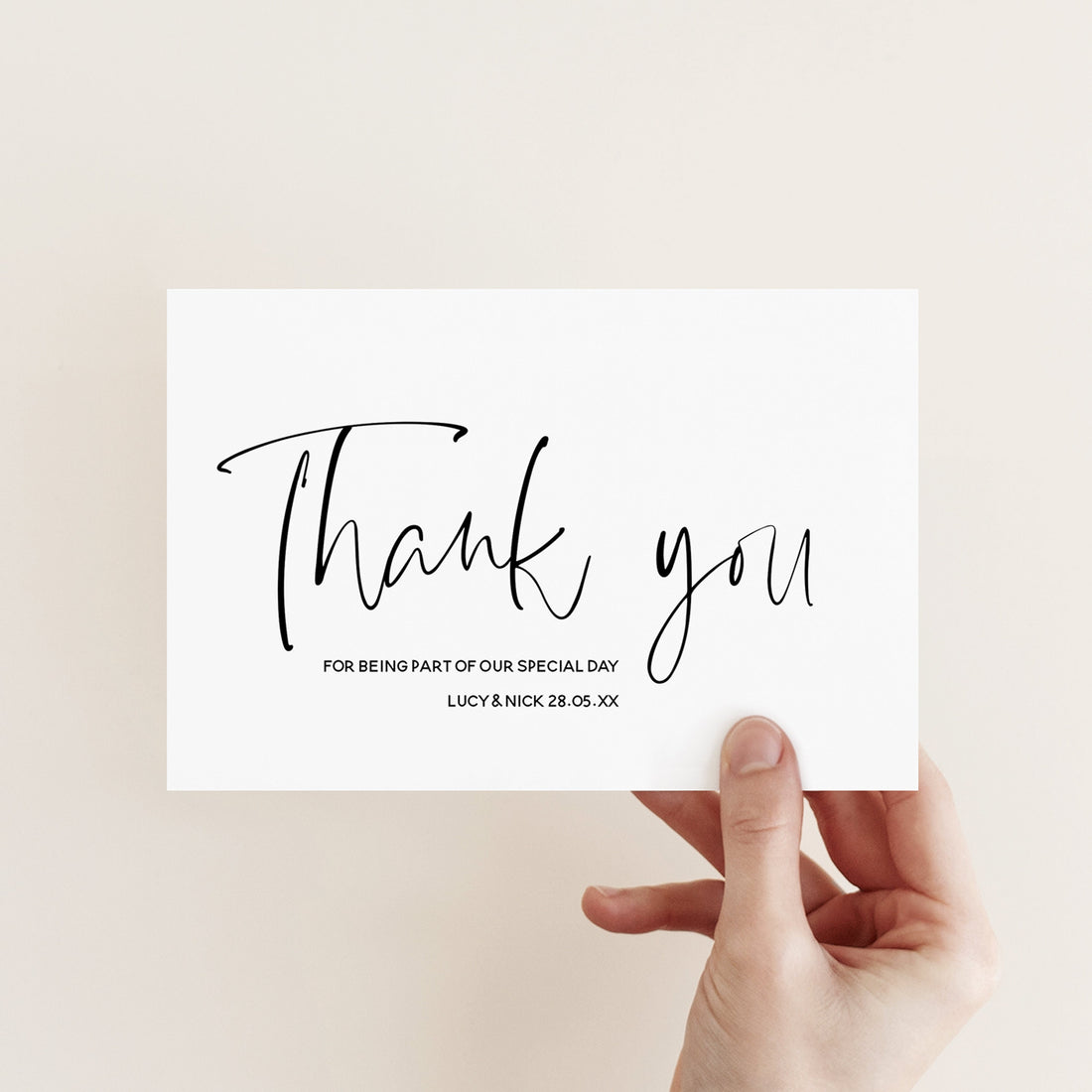 Personalised Wedding Script Font Simple Elegant Thank You Card