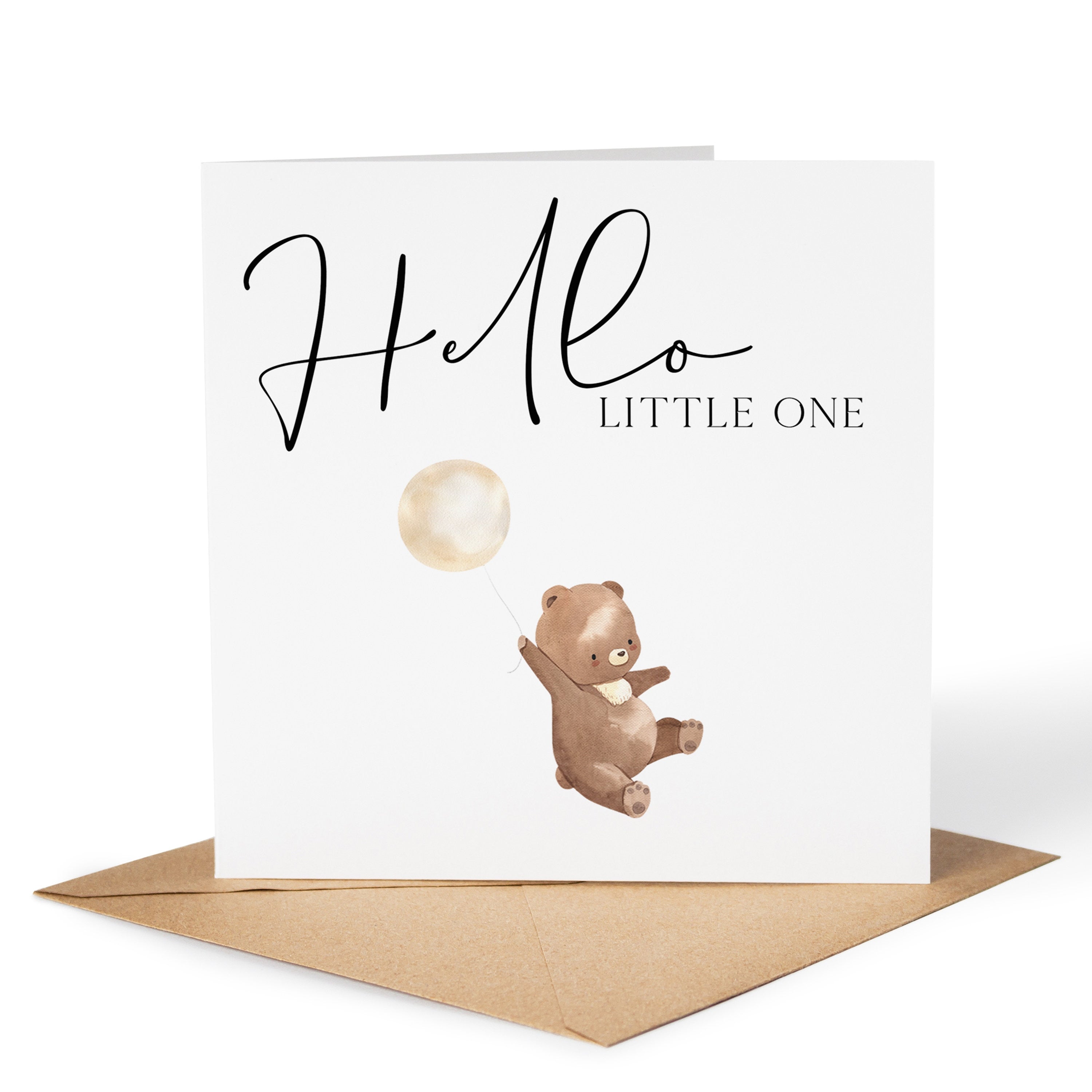 Bear New Baby Card-Animal Bear Baby Gift-Baby Boy Card-Baby Girl Card-Teddy Bear Theme Card-Baby Gift-Baby Shower Card-Hello Little One Card