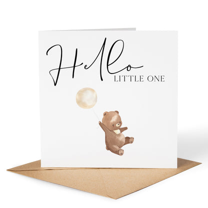 Bear New Baby Card-Animal Bear Baby Gift-Baby Boy Card-Baby Girl Card-Teddy Bear Theme Card-Baby Gift-Baby Shower Card-Hello Little One Card