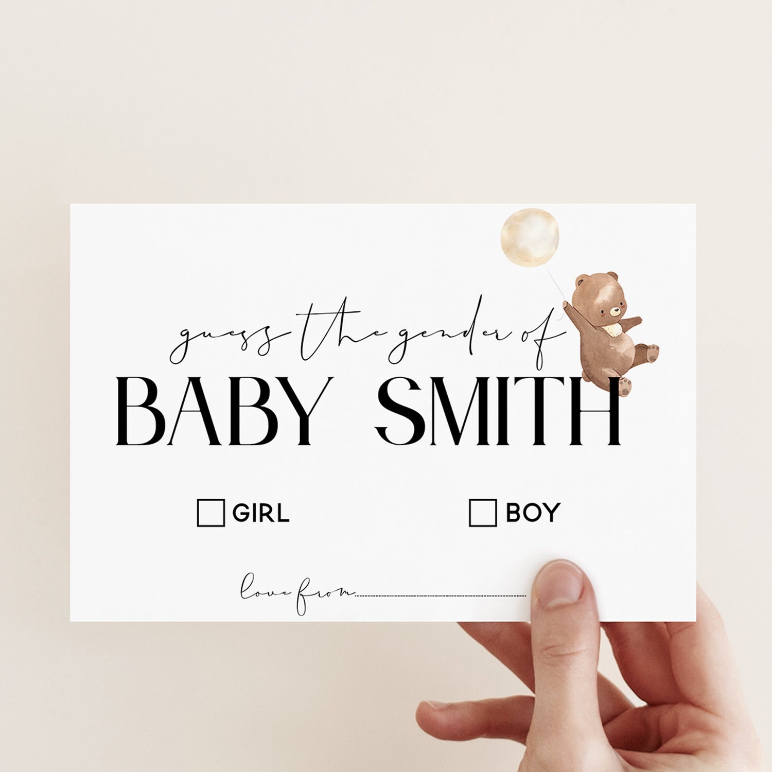 Personalised Cute Bear Guess The Gender Baby Cards Game