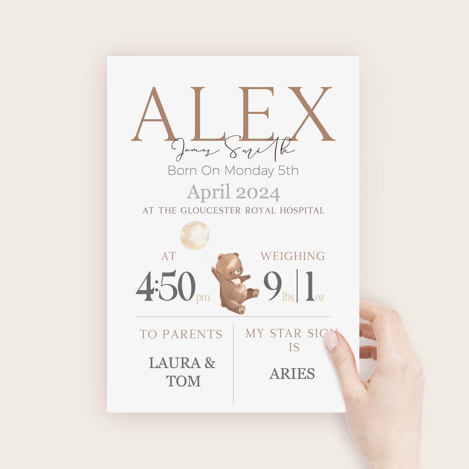 New Baby Personalised Birth Print