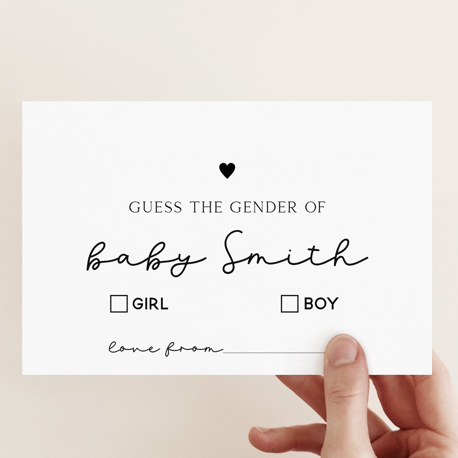 personalised Heart Guess The Gender Baby Cards