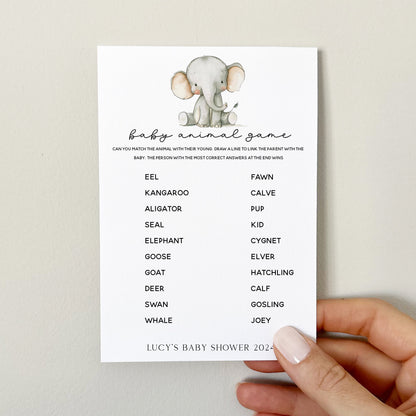 Personalised Elephant Baby Animal Game Cards