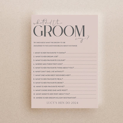 BLush Pink Card What Did The Groom Say Cards Personalised Game