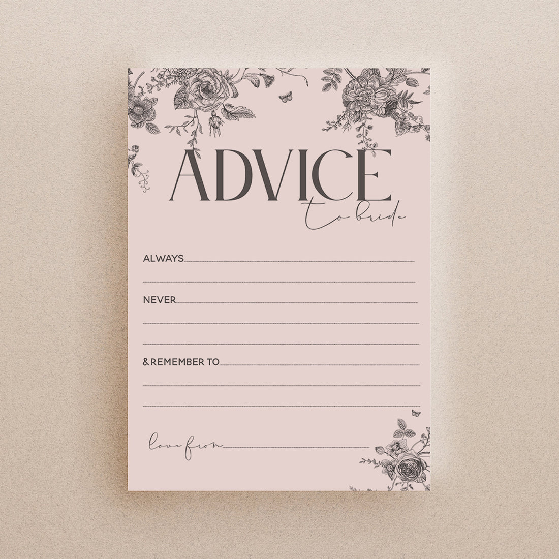 Blush Pink Floral Design Advice To The Bride Cards Blush