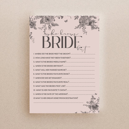 Blush Pink Floral Who Knows The Bride Cards