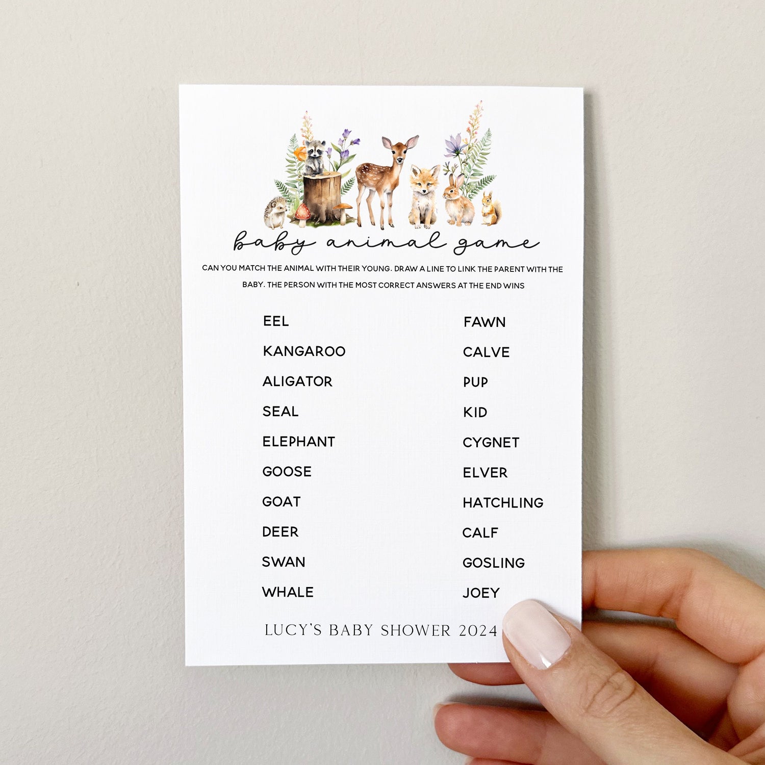 Personalised Woodland Animal Match Game Cards