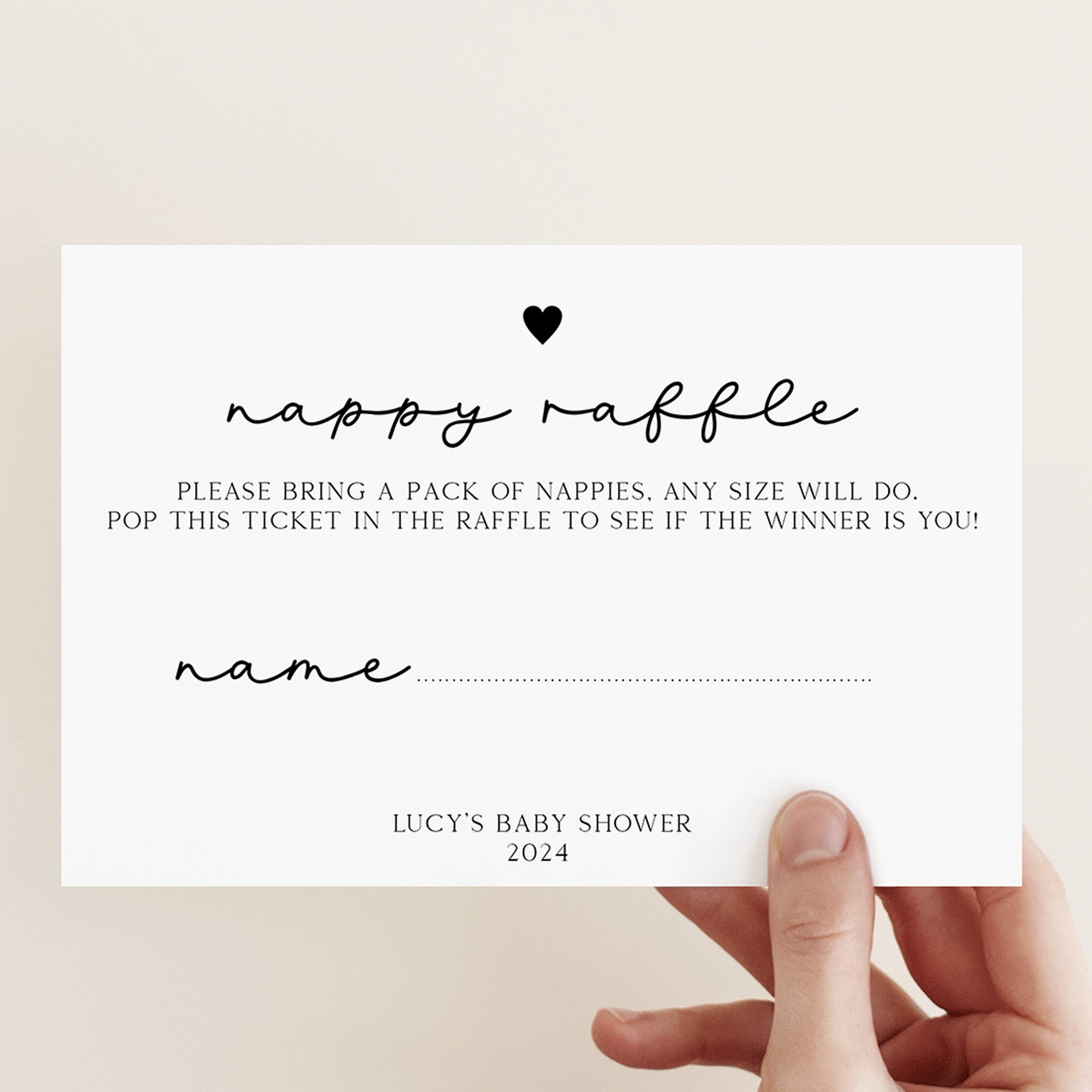 Personalised Minimal Nappy Raffle Cards