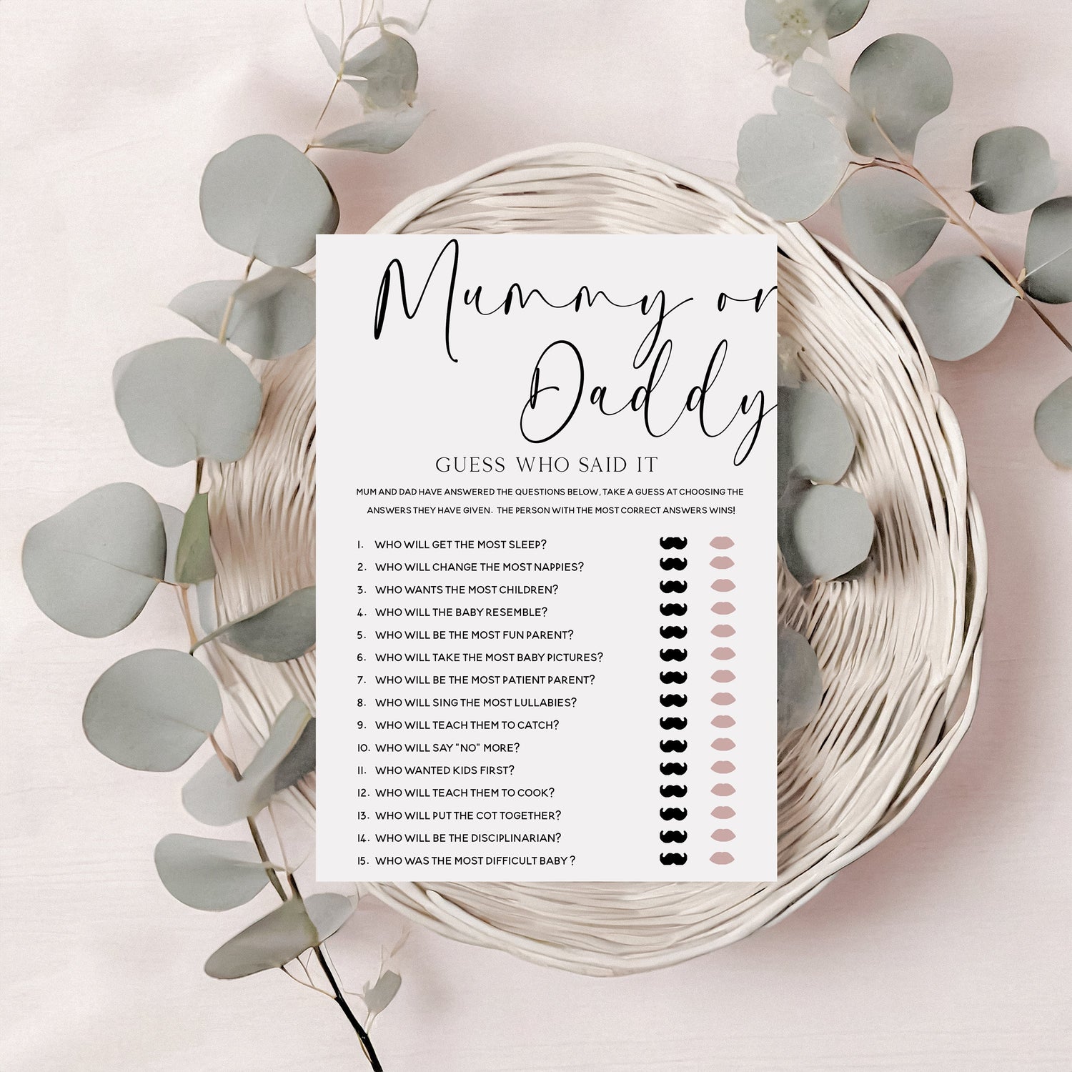 Minimal Mummy or Daddy Game Cards