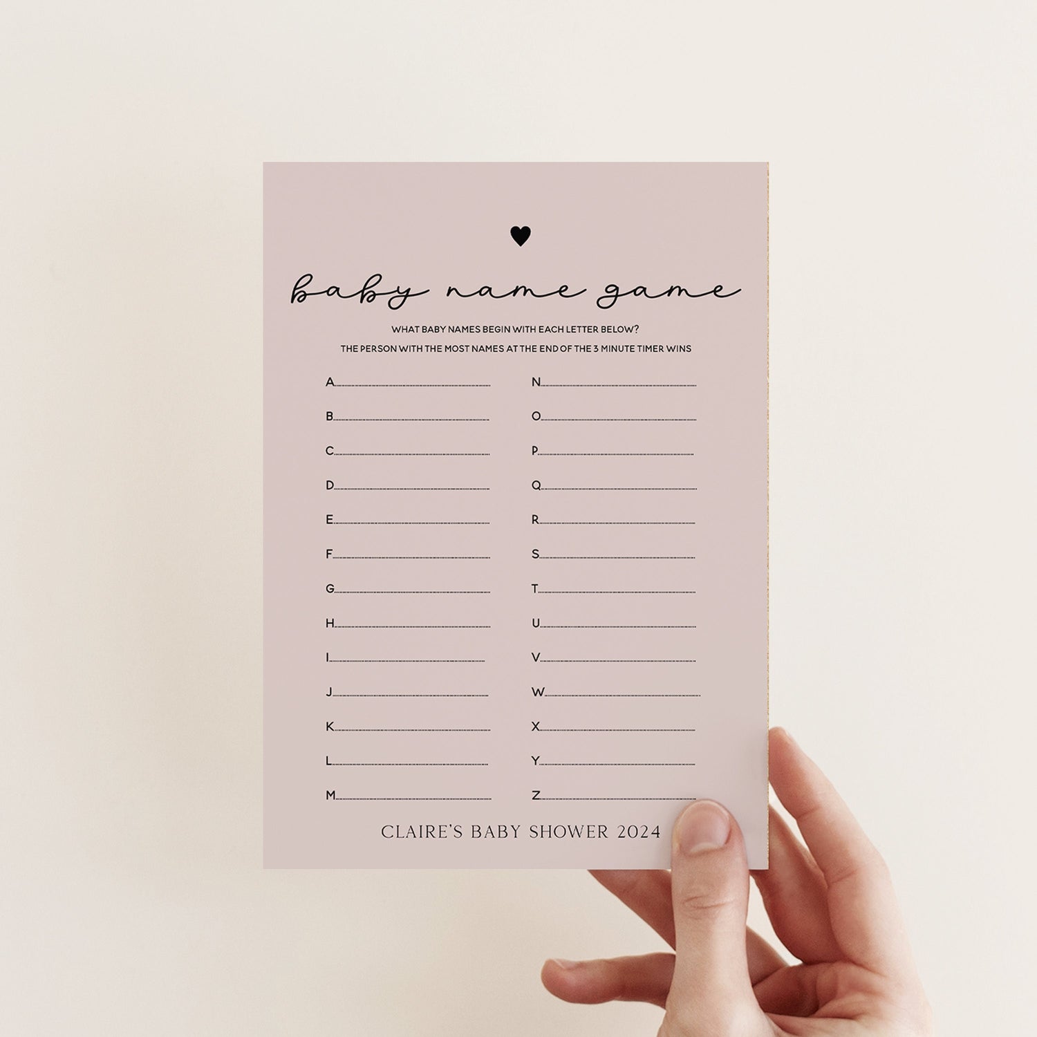 Personalised Blush Name Race Game Cards