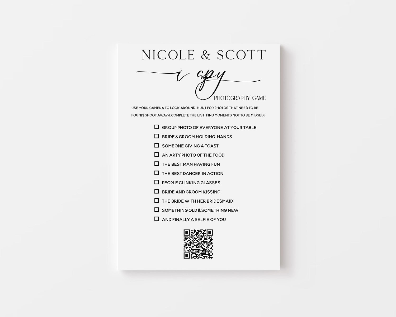 Wedding I Spy Game Game with QR code option