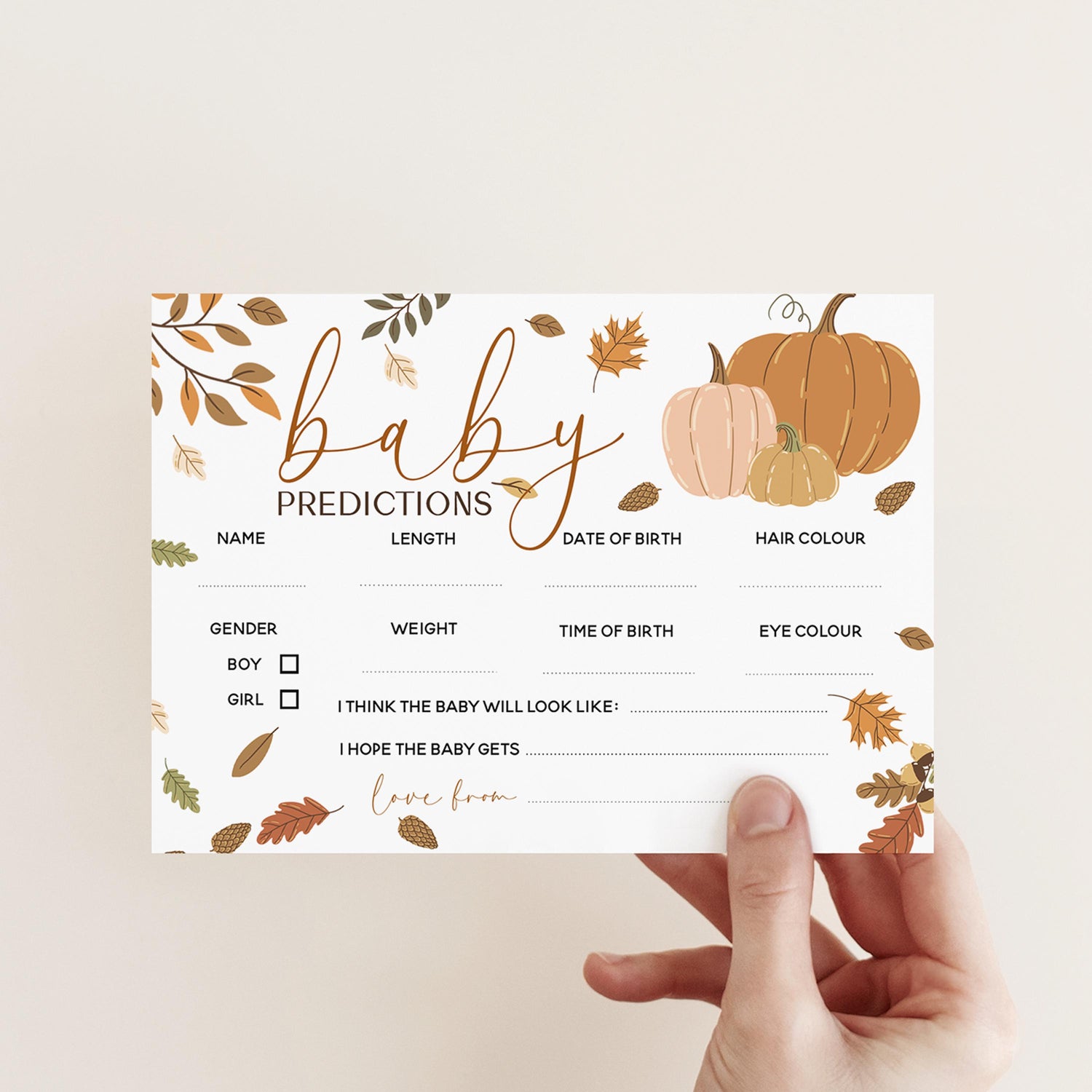 Autumn Fall Theme Baby Prediction Cards