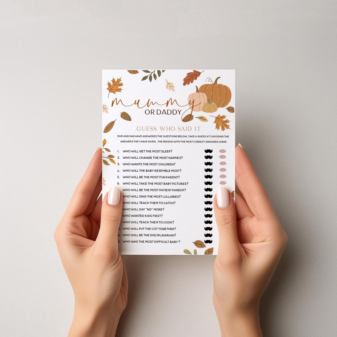 Autumn Theme Mummy or Daddy Game Cards