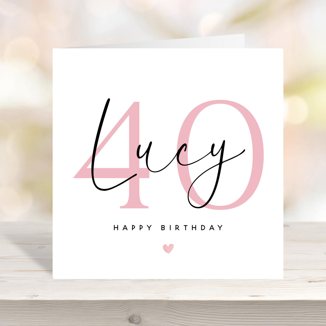 Personalised 40th Pink Script Birthday Card