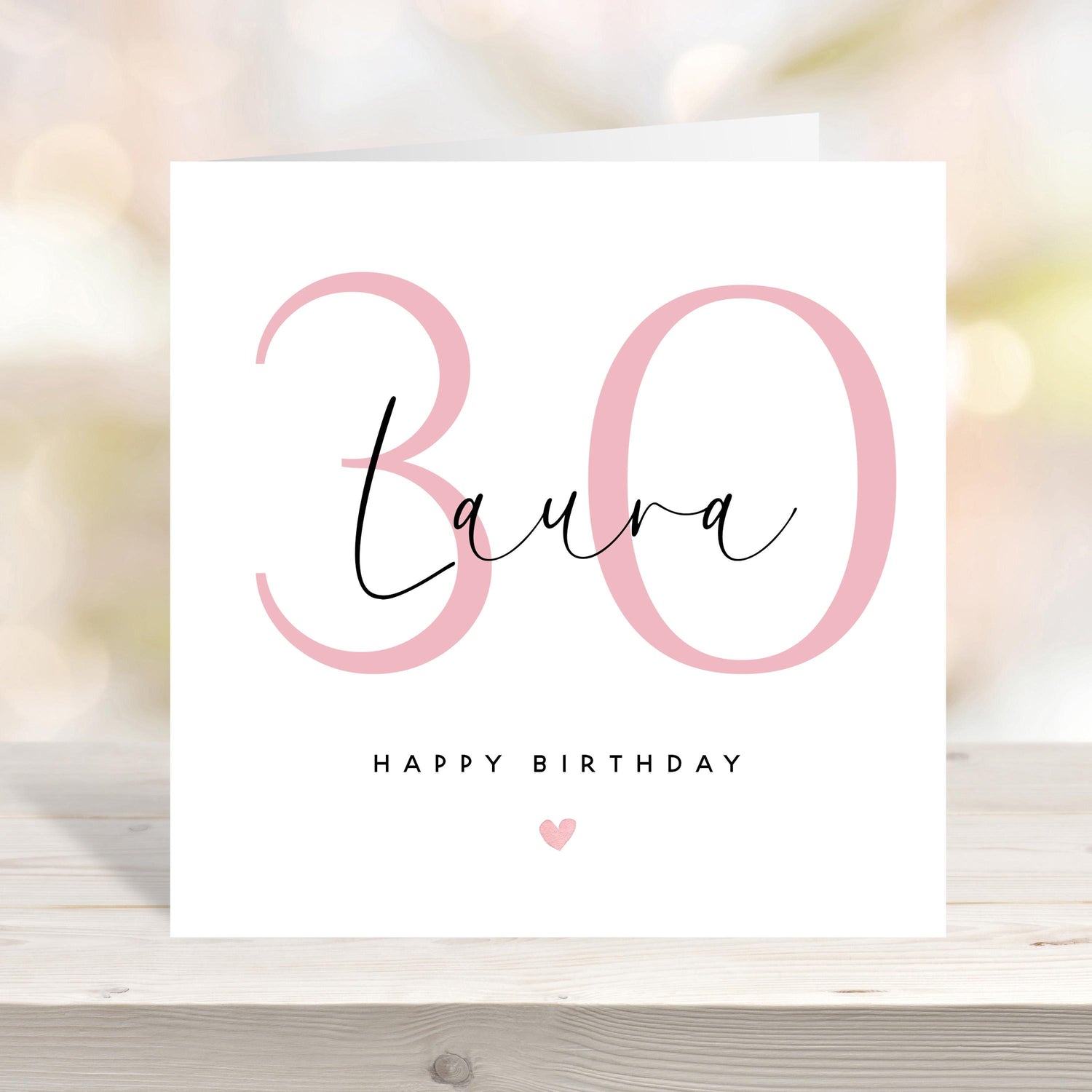 Personalised  Pink Script 30th Birthday Card