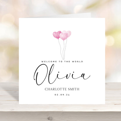 Personalised New Baby Girl Card, Welcome To The World Card, Newborn Girl, It&