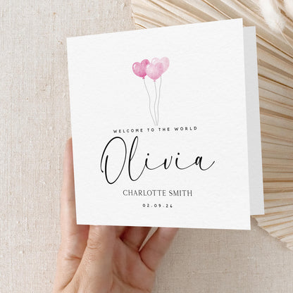 Personalised New Baby Girl Card, Welcome To The World Card, Newborn Girl, It&