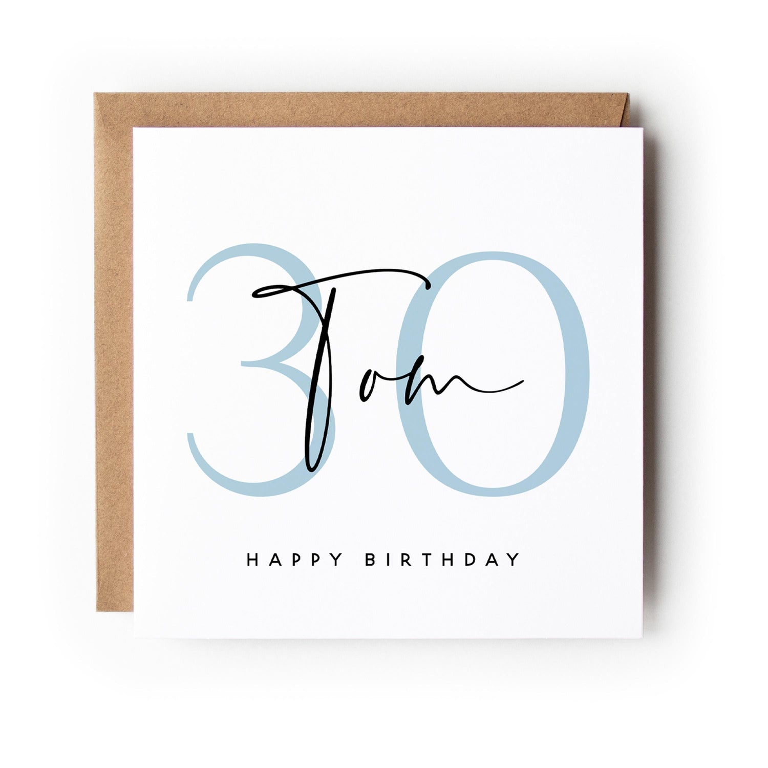 Personalised Blue Script 30th Birthday Card