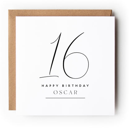 Personalised 16th Birthday Card Script Font Minimal