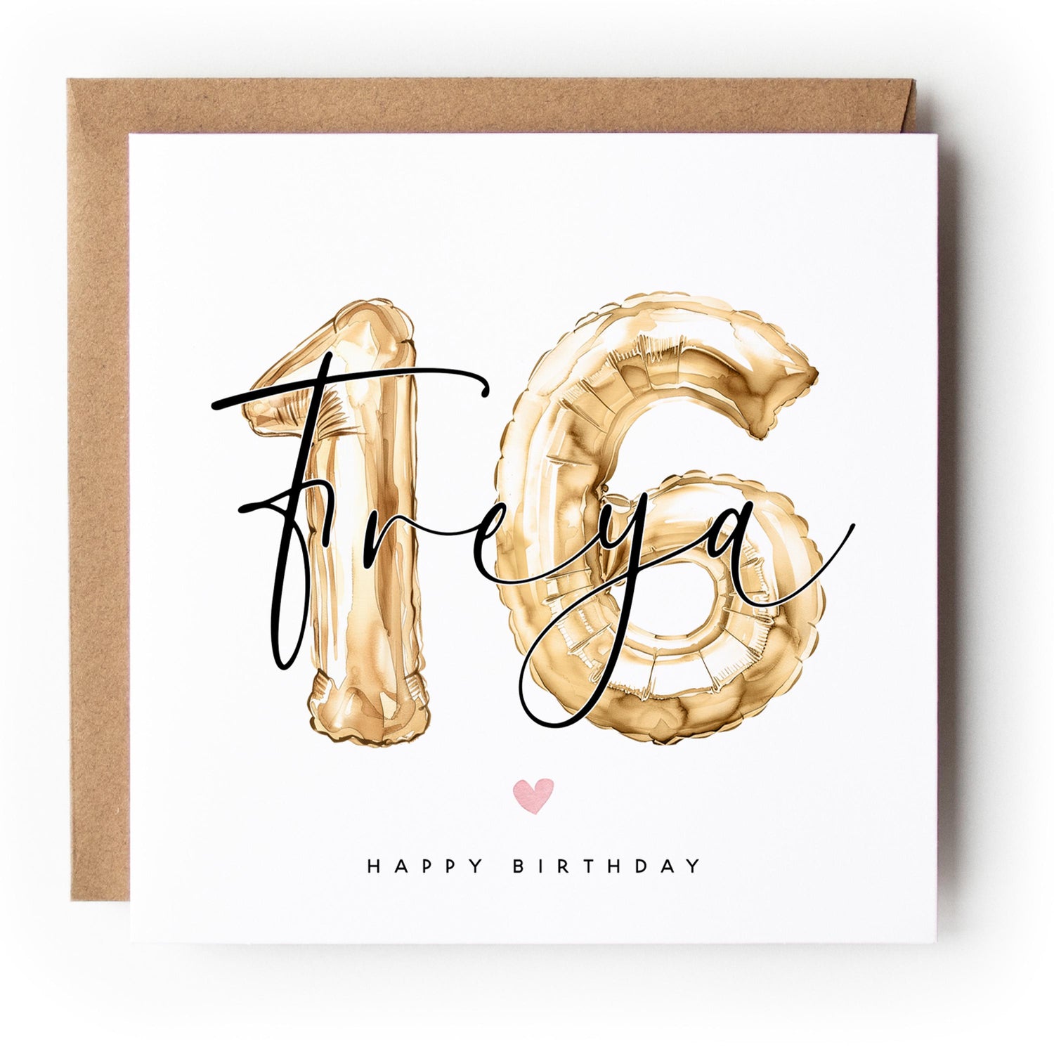 Personalised 16th Birthday Card Watercolour Gold Balloon