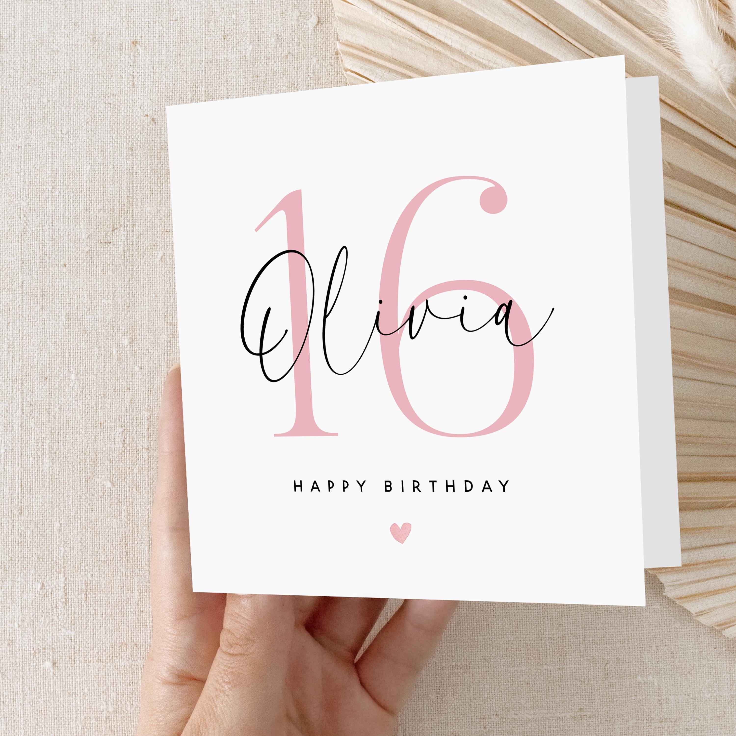 Personalised Pink Script 16th Birthday Card