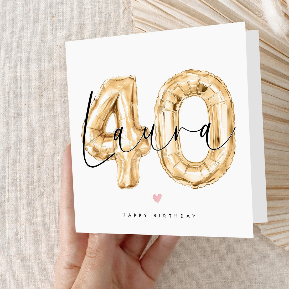 Personalised 40th Gold Watercolour Balloon Birthday Card