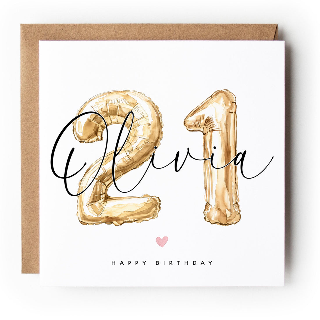 Personalised 21st Gold Watercolour Balloon Birthday Card