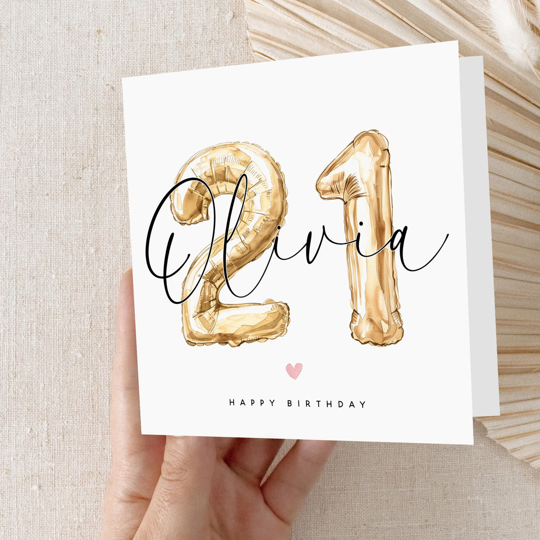 Personalised 21st Gold Watercolour Balloon Birthday Card
