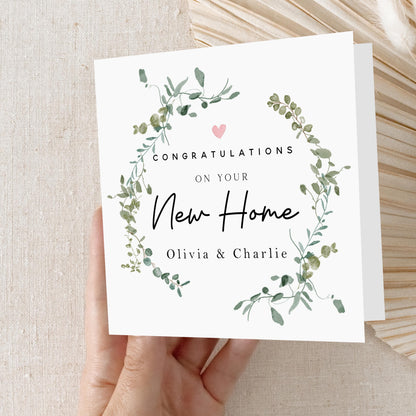 Personalised New Home Card-Housewarming Card-Moving Day-Welcome New Home-First Home Card-Congratulations New Home Gift-Botanical Wreath