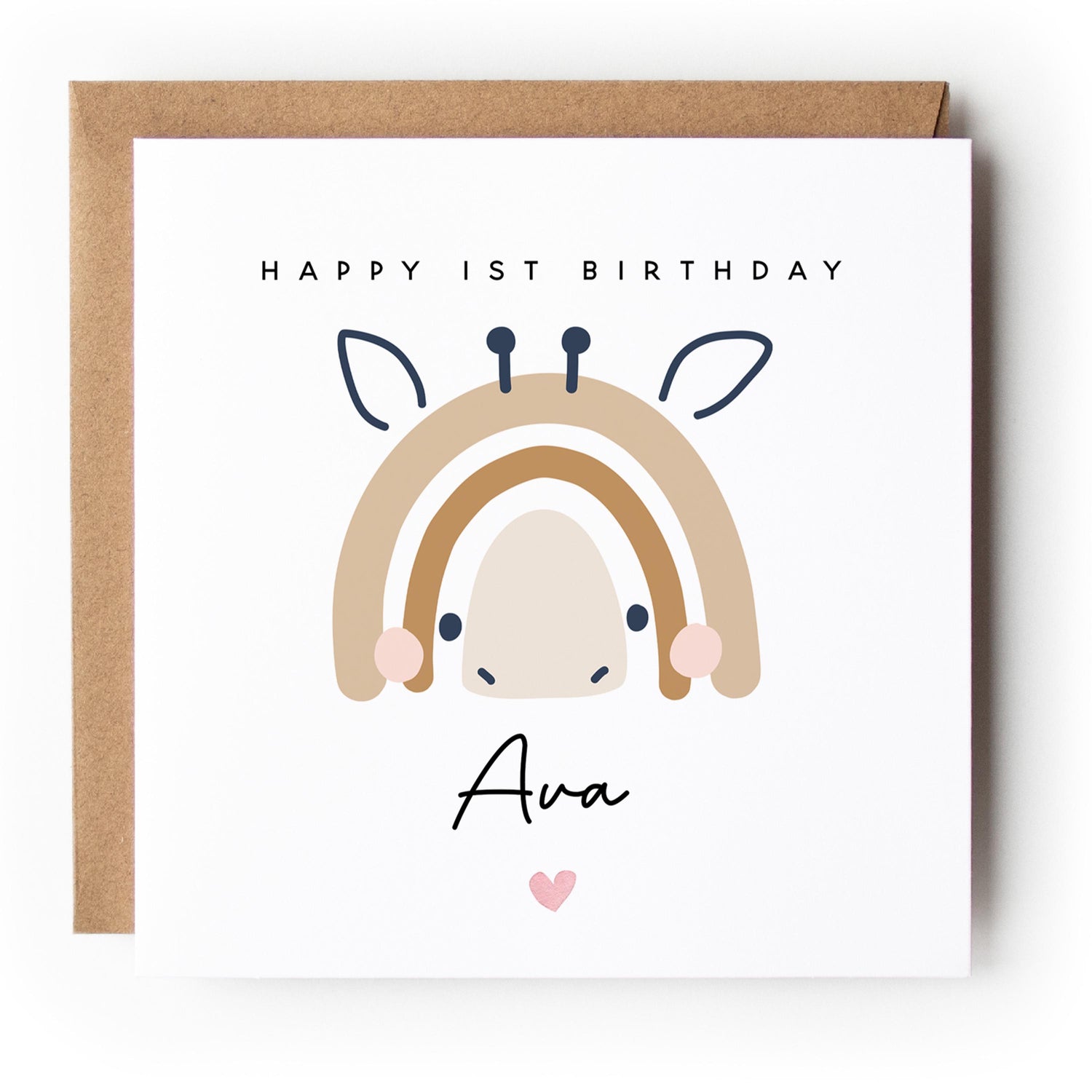 Personalised 1st Birthday Cute Giraffe Rainbow Card