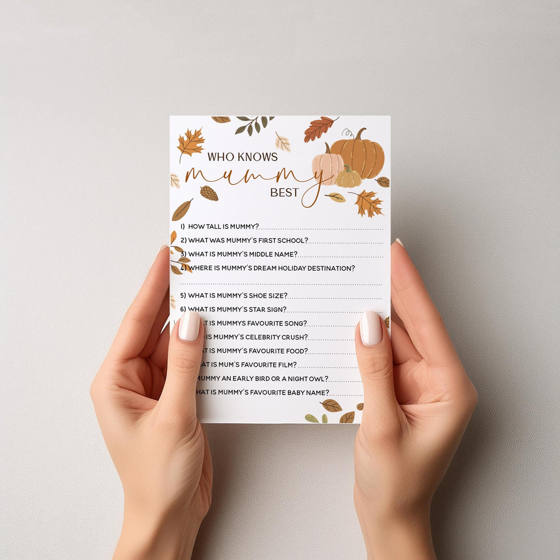 Autumn Fall Theme Who Knows Mummy Best Game Cards