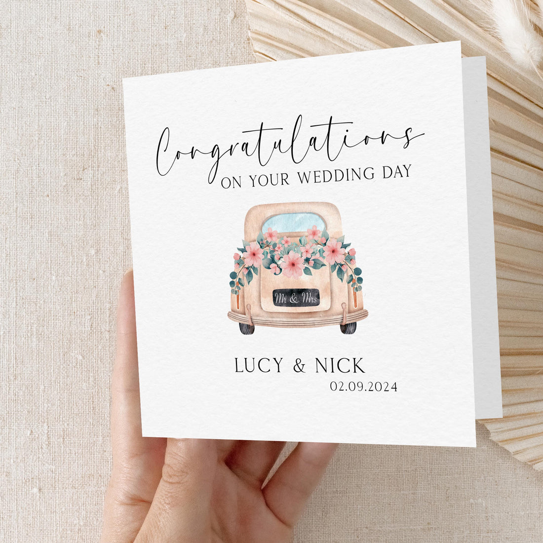 Personalised Boho Car Wedding Card
