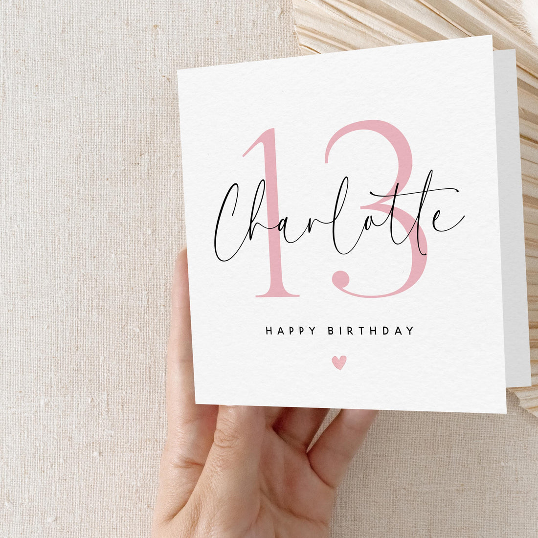 Personalised Script &amp; Pink 13th Birthday Card