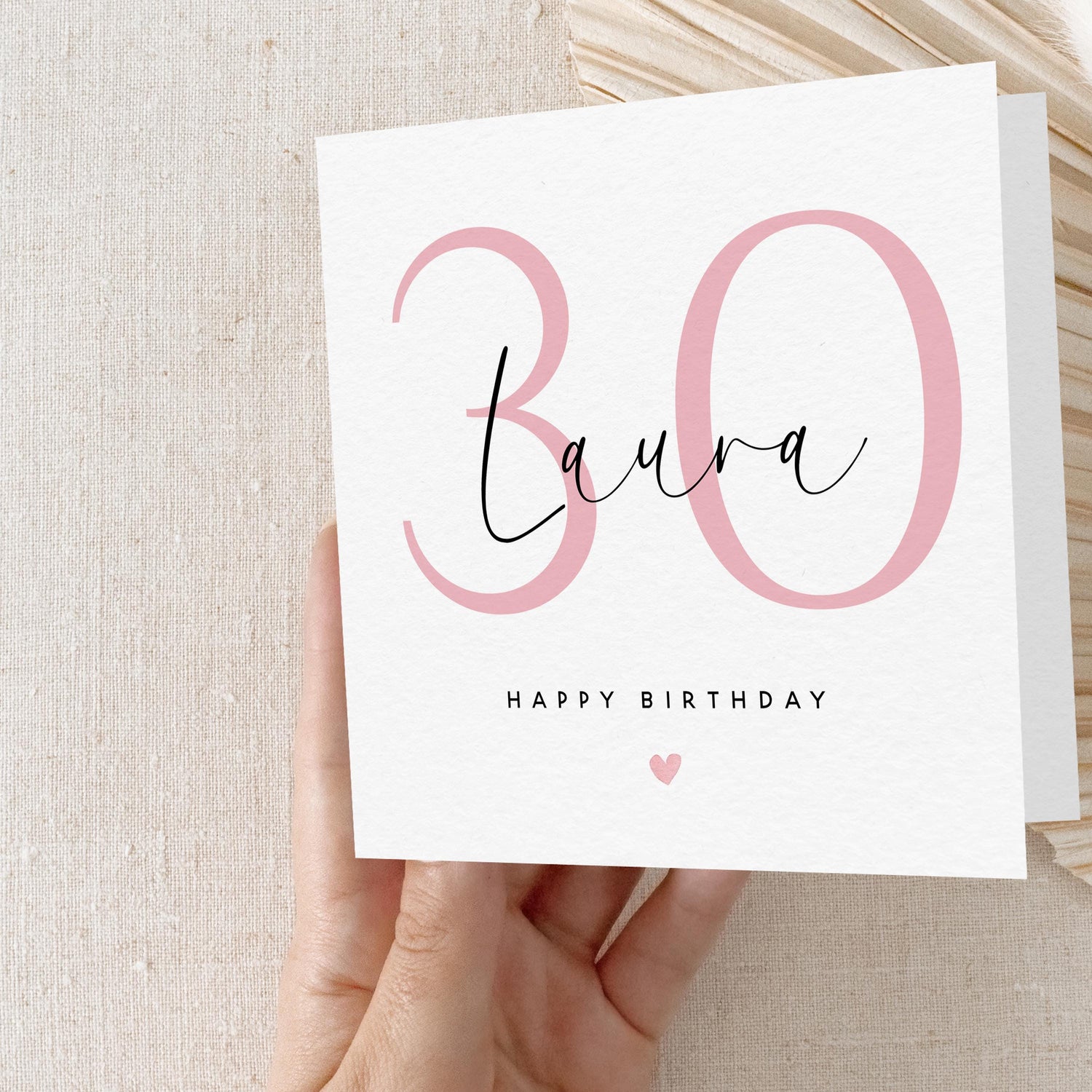 Personalised  Pink Script 30th Birthday Card