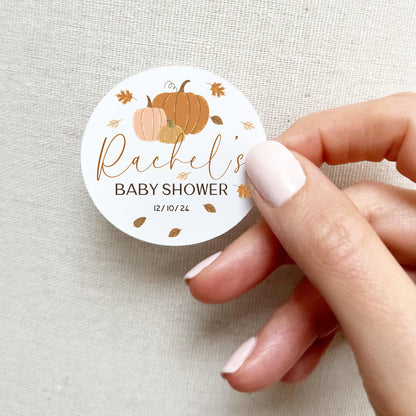 Personalised Pumpkin Autumn baby shower stickers