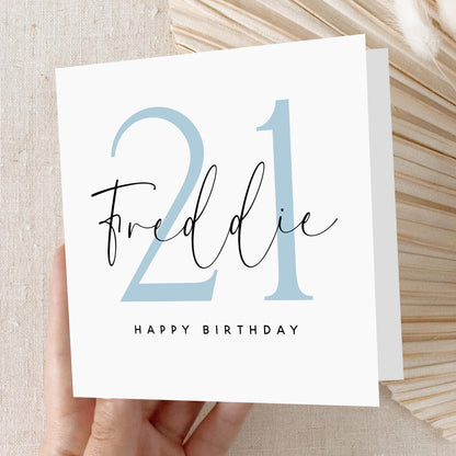 Personalised  Blue Script 21st Birthday Card