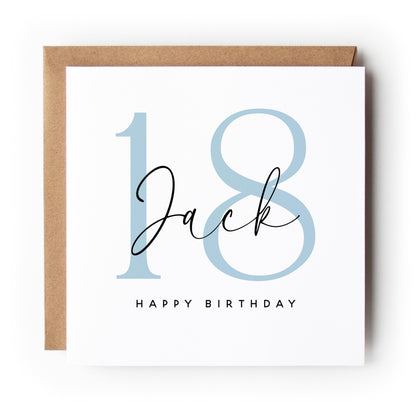 Personalised 18th Blue Script Birthday Card