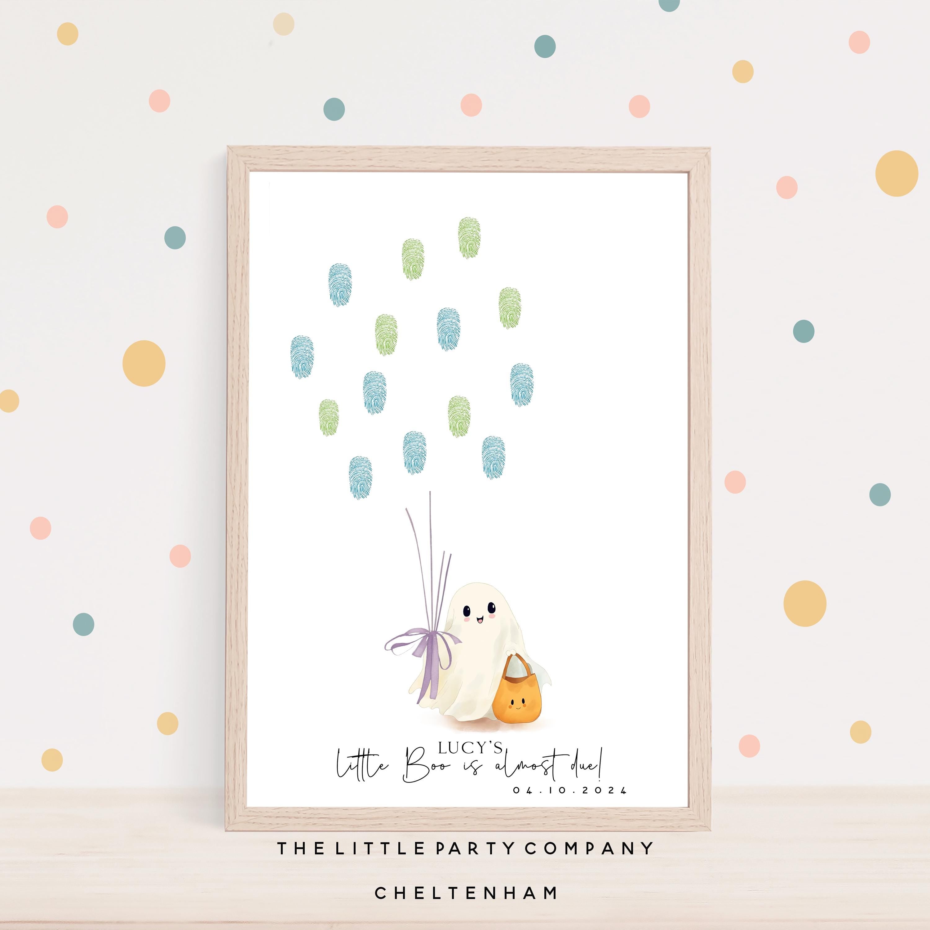 Ghost Theme Halloween Baby Shower Fingerprint Tree